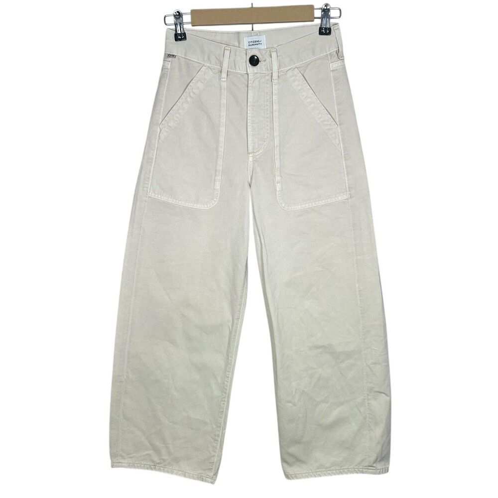 Citizens of Humanity Ayla Cargo Pants Womens 23 Ivory Crop Baggy Wide Leg NEW